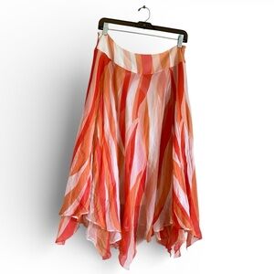 Coldwater Creek Orange and White Silk Chiffon Y2K Gypsy Handkerchief, Sz M